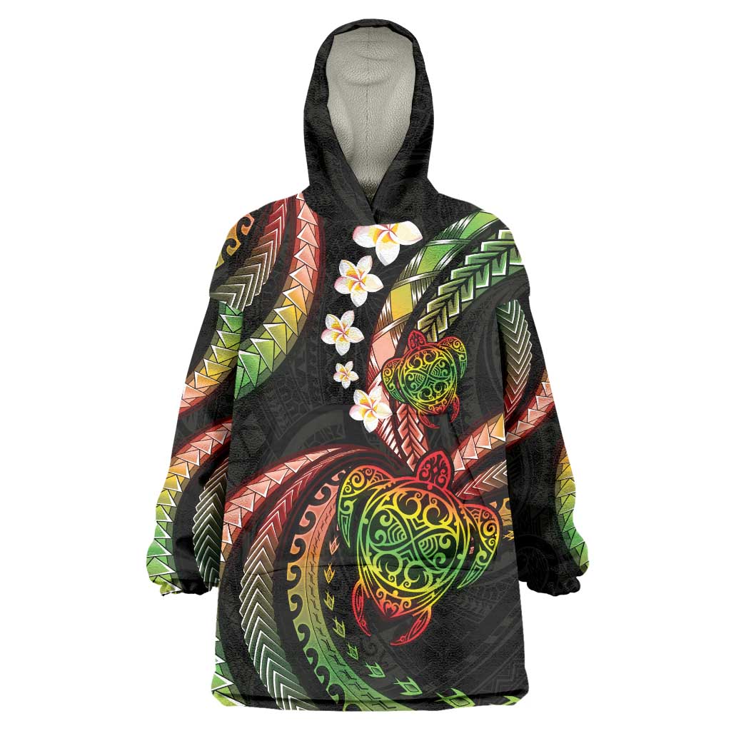 Hawaii Turtles Plumeria Wearable Blanket Hoodie Reggae Polynesian Pattern LT01 One Size Reggae - Polynesian Pride