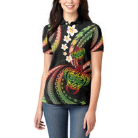 Hawaii Turtles Plumeria Women Polo Shirt Reggae Polynesian Pattern