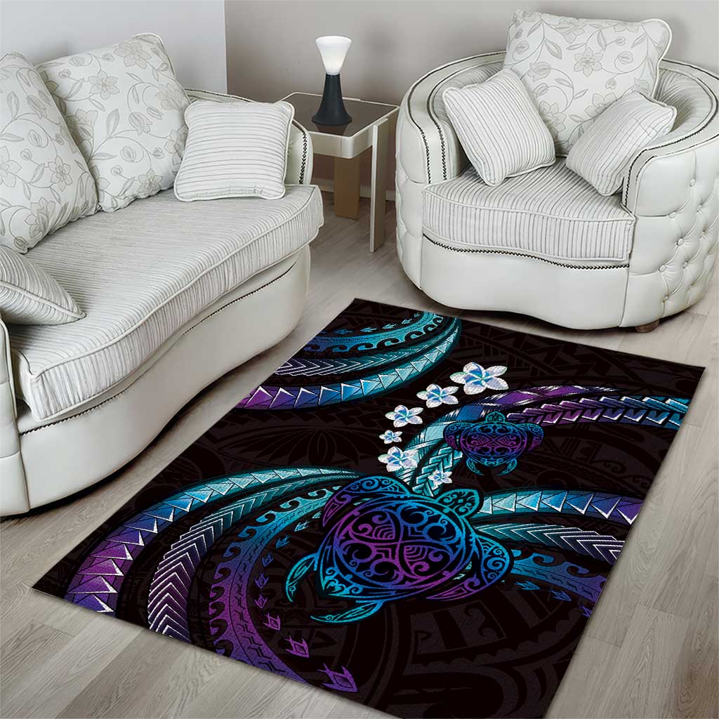 Hawaii Turtles Plumeria Area Rug Amethyst Gradient Polynesian Pattern