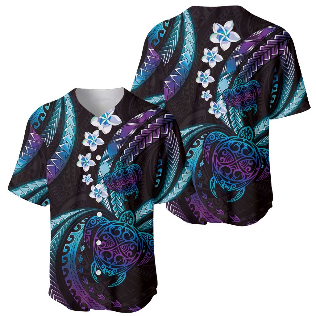 Hawaii Turtles Plumeria Baseball Jersey Amethyst Gradient Polynesian Pattern