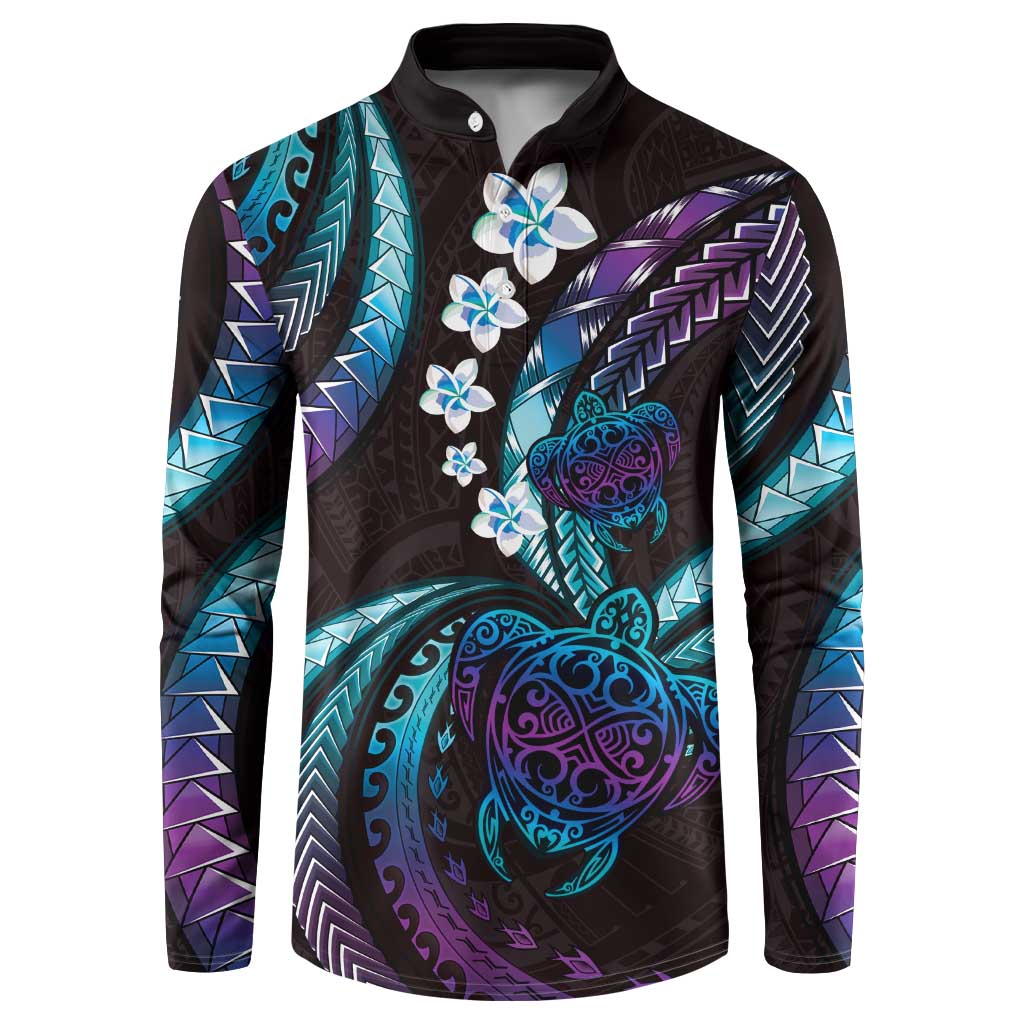 Hawaii Turtles Plumeria Button Sweatshirt Amethyst Gradient Polynesian Pattern LT01 Purple - Polynesian Pride