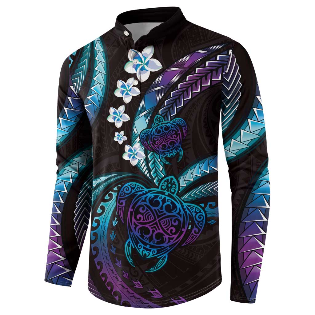 Hawaii Turtles Plumeria Button Sweatshirt Amethyst Gradient Polynesian Pattern LT01 - Polynesian Pride