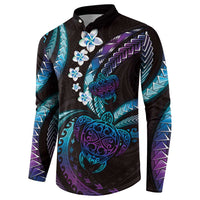Hawaii Turtles Plumeria Button Sweatshirt Amethyst Gradient Polynesian Pattern LT01 - Polynesian Pride