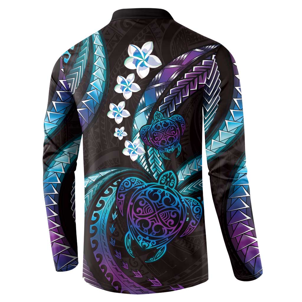 Hawaii Turtles Plumeria Button Sweatshirt Amethyst Gradient Polynesian Pattern LT01 - Polynesian Pride