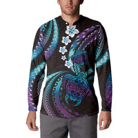 Hawaii Turtles Plumeria Button Sweatshirt Amethyst Gradient Polynesian Pattern LT01 - Polynesian Pride