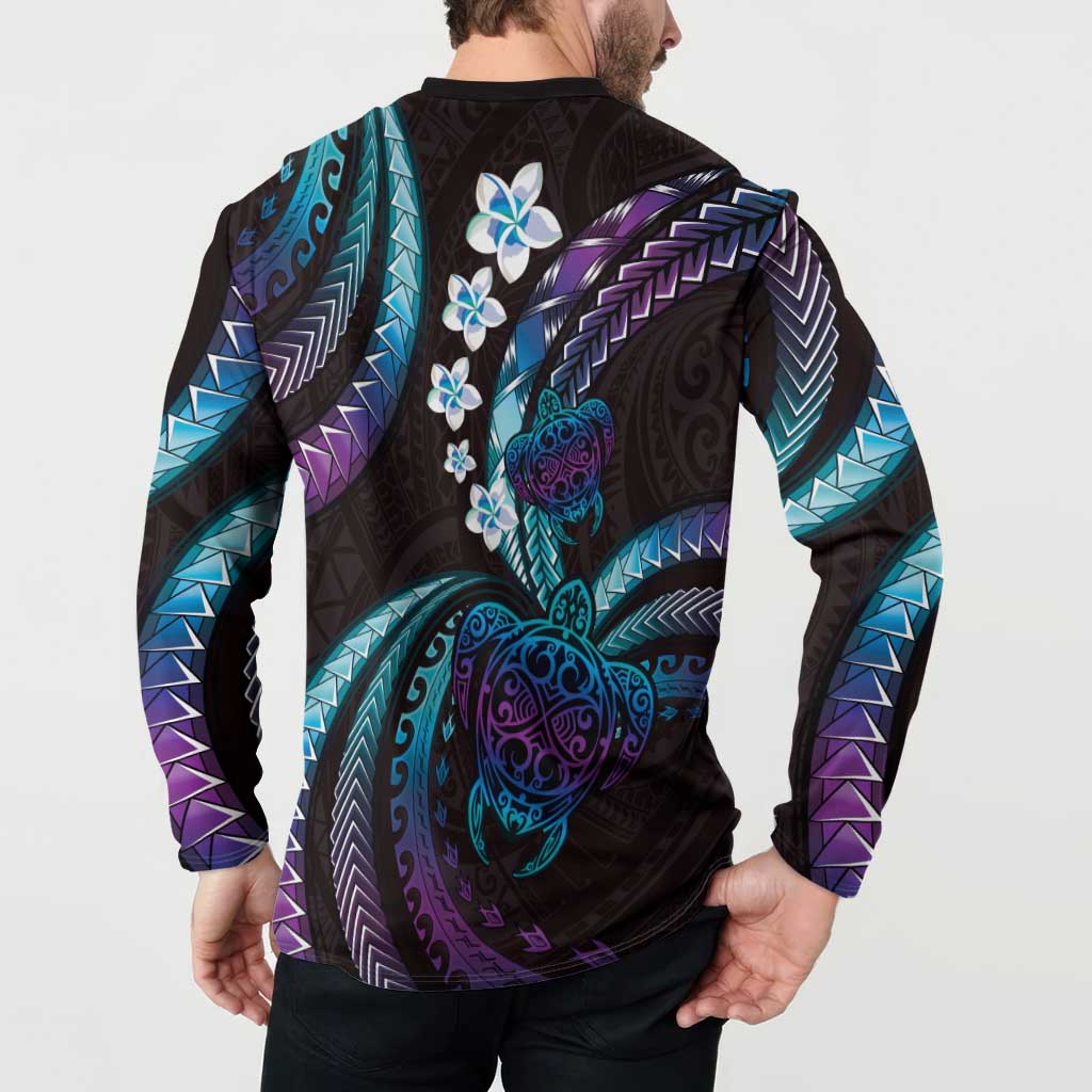Hawaii Turtles Plumeria Button Sweatshirt Amethyst Gradient Polynesian Pattern LT01 - Polynesian Pride