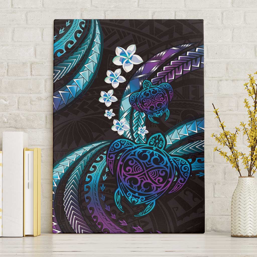 Hawaii Turtles Plumeria Canvas Wall Art Amethyst Gradient Polynesian Pattern LT01 Without Frame Purple - Polynesian Pride