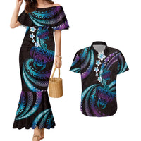 Hawaii Turtles Plumeria Couples Matching Mermaid Dress and Hawaiian Shirt Amethyst Gradient Polynesian Pattern LT01 Purple - Polynesian Pride