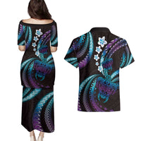 Hawaii Turtles Plumeria Couples Matching Puletasi and Hawaiian Shirt Amethyst Gradient Polynesian Pattern LT01 - Polynesian Pride