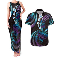 Hawaii Turtles Plumeria Couples Matching Tank Maxi Dress and Hawaiian Shirt Amethyst Gradient Polynesian Pattern LT01 Purple - Polynesian Pride