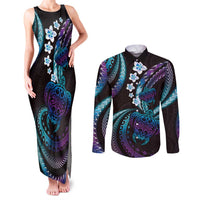 Hawaii Turtles Plumeria Couples Matching Tank Maxi Dress and Long Sleeve Button Shirt Amethyst Gradient Polynesian Pattern LT01 Purple - Polynesian Pride