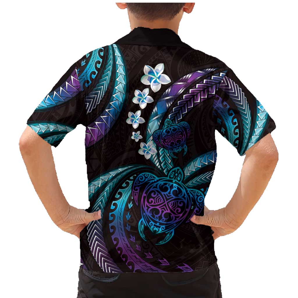 Hawaii Turtles Plumeria Family Matching Mermaid Dress and Hawaiian Shirt Amethyst Gradient Polynesian Pattern
