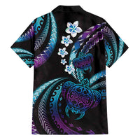 Hawaii Turtles Plumeria Family Matching Off Shoulder Maxi Dress and Hawaiian Shirt Amethyst Gradient Polynesian Pattern