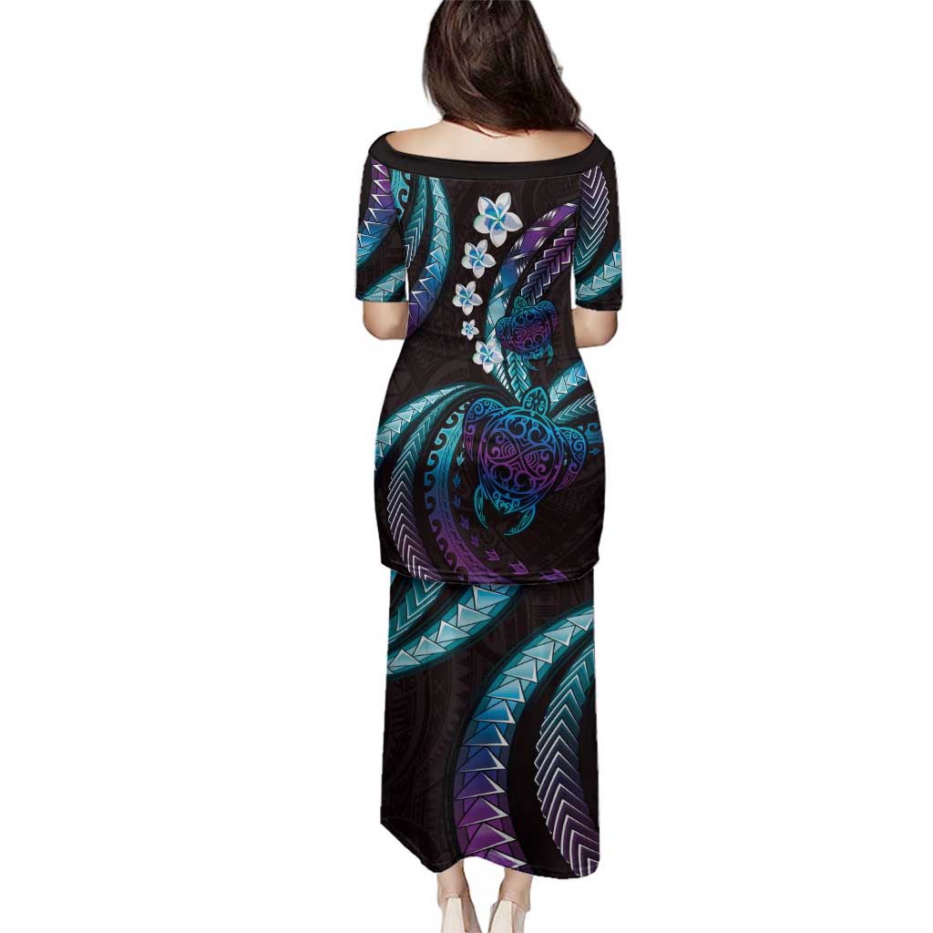 Hawaii Turtles Plumeria Family Matching Puletasi and Hawaiian Shirt Amethyst Gradient Polynesian Pattern