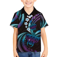 Hawaii Turtles Plumeria Family Matching Puletasi and Hawaiian Shirt Amethyst Gradient Polynesian Pattern