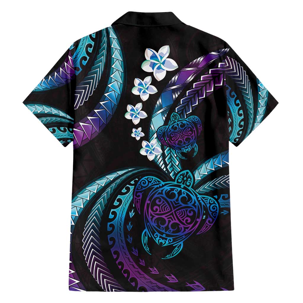 Hawaii Turtles Plumeria Family Matching Short Sleeve Bodycon Dress and Hawaiian Shirt Amethyst Gradient Polynesian Pattern