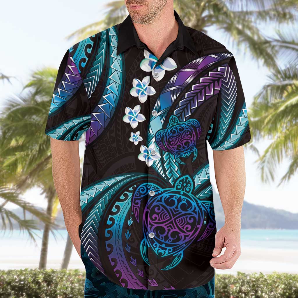 Hawaii Turtles Plumeria Hawaiian Shirt Amethyst Gradient Polynesian Pattern LT01 - Polynesian Pride
