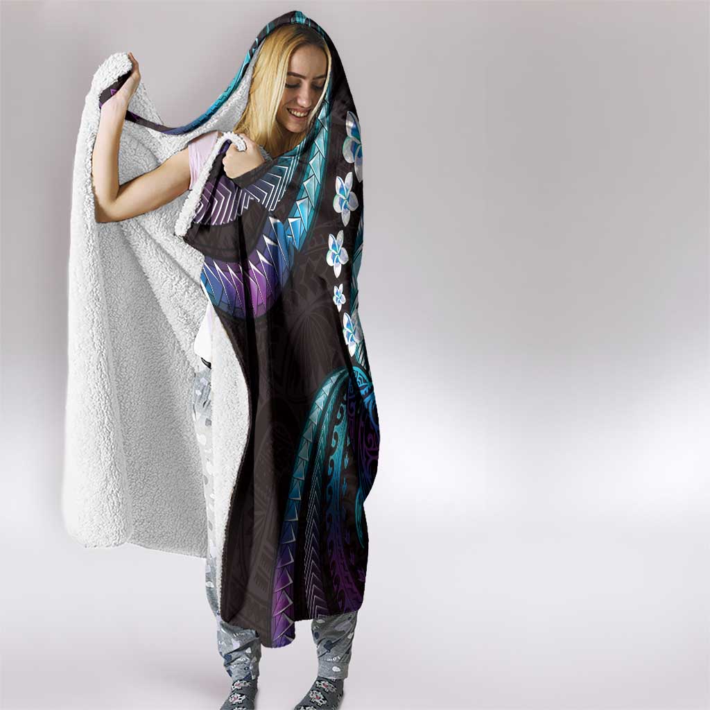 Hawaii Turtles Plumeria Hooded Blanket Amethyst Gradient Polynesian Pattern LT01 - Polynesian Pride