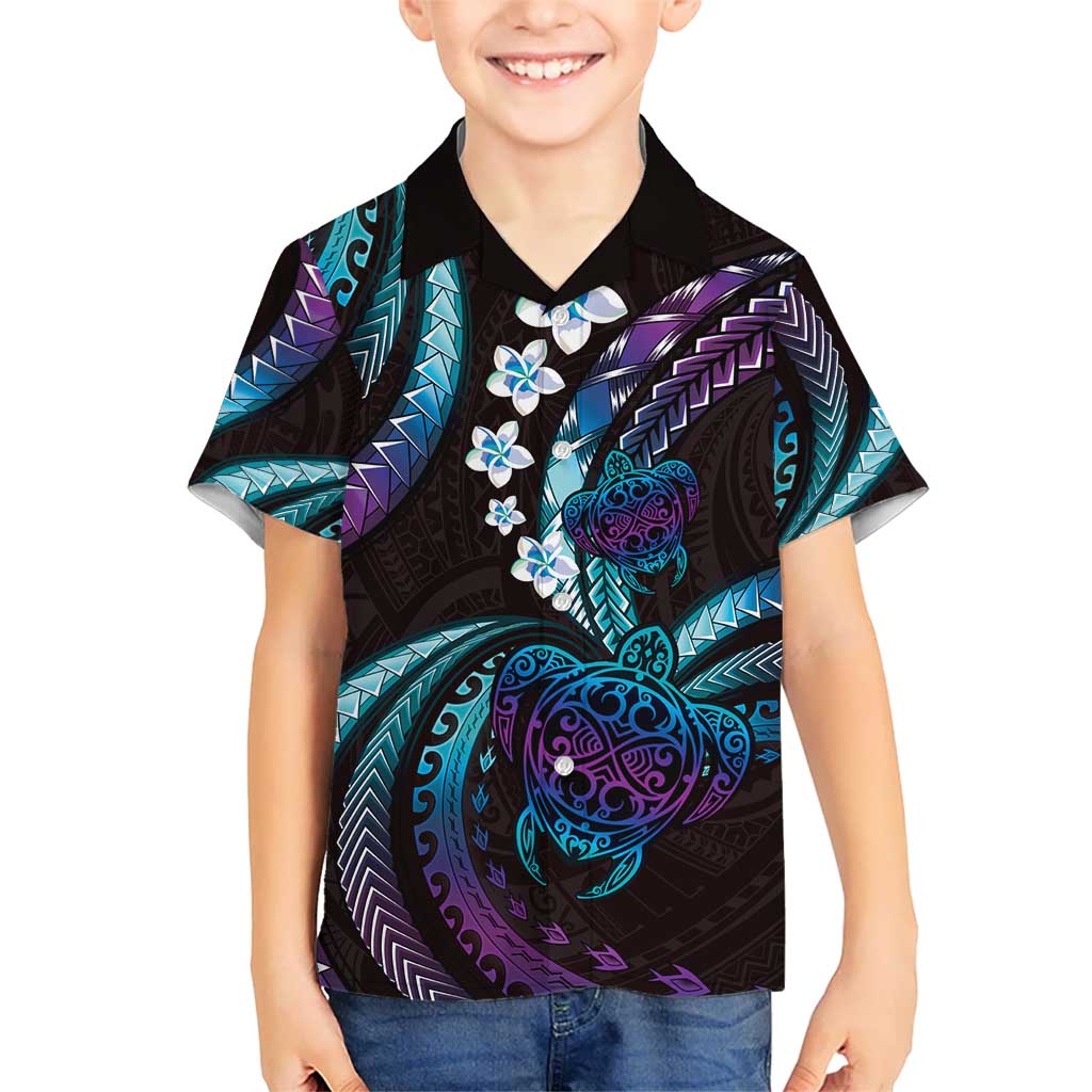 Hawaii Turtles Plumeria Kid Hawaiian Shirt Amethyst Gradient Polynesian Pattern LT01 Kid Purple - Polynesian Pride