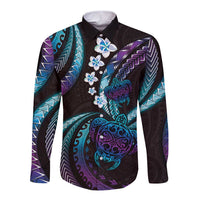 Hawaii Turtles Plumeria Long Sleeve Button Shirt Amethyst Gradient Polynesian Pattern LT01 Unisex Purple - Polynesian Pride