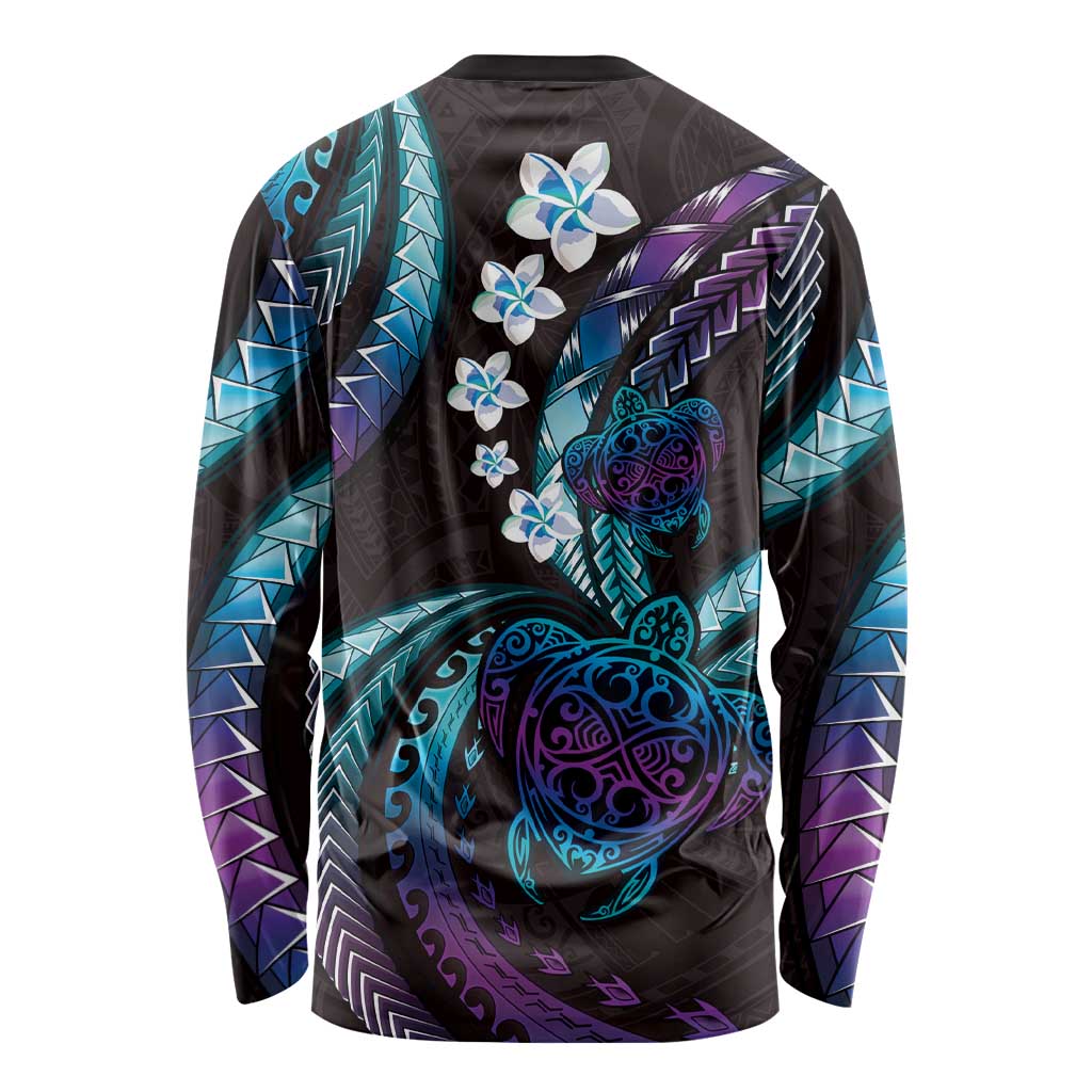 Hawaii Turtles Plumeria Long Sleeve Shirt Amethyst Gradient Polynesian Pattern LT01 - Polynesian Pride
