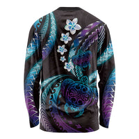 Hawaii Turtles Plumeria Long Sleeve Shirt Amethyst Gradient Polynesian Pattern LT01 - Polynesian Pride
