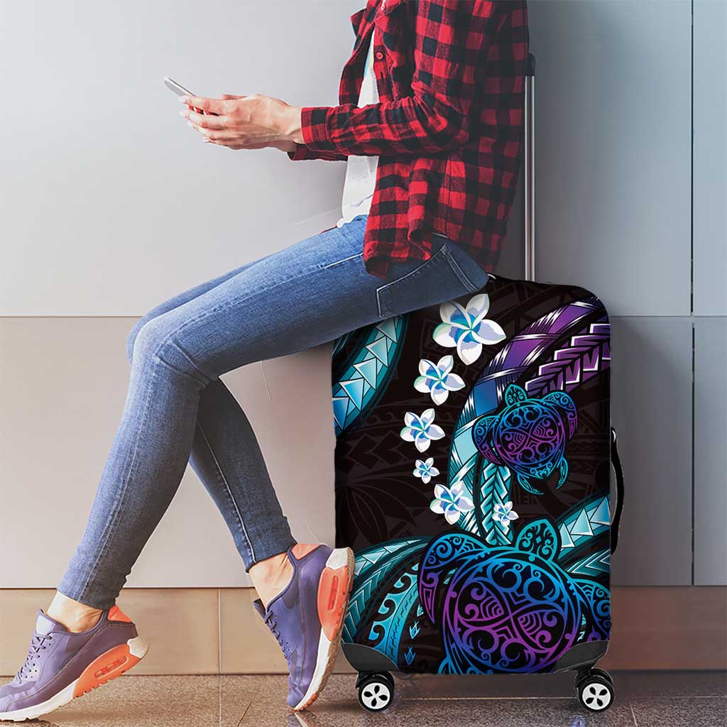 Hawaii Turtles Plumeria Luggage Cover Amethyst Gradient Polynesian Pattern