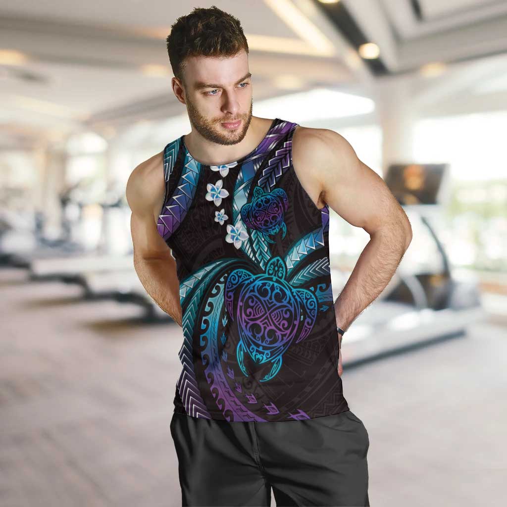 Hawaii Turtles Plumeria Men Tank Top Amethyst Gradient Polynesian Pattern LT01 Purple - Polynesian Pride