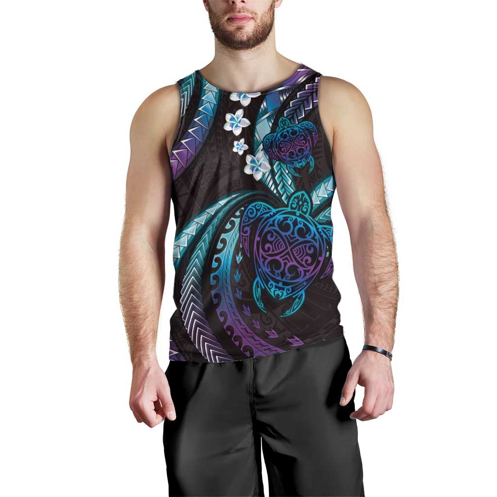 Hawaii Turtles Plumeria Men Tank Top Amethyst Gradient Polynesian Pattern LT01 - Polynesian Pride