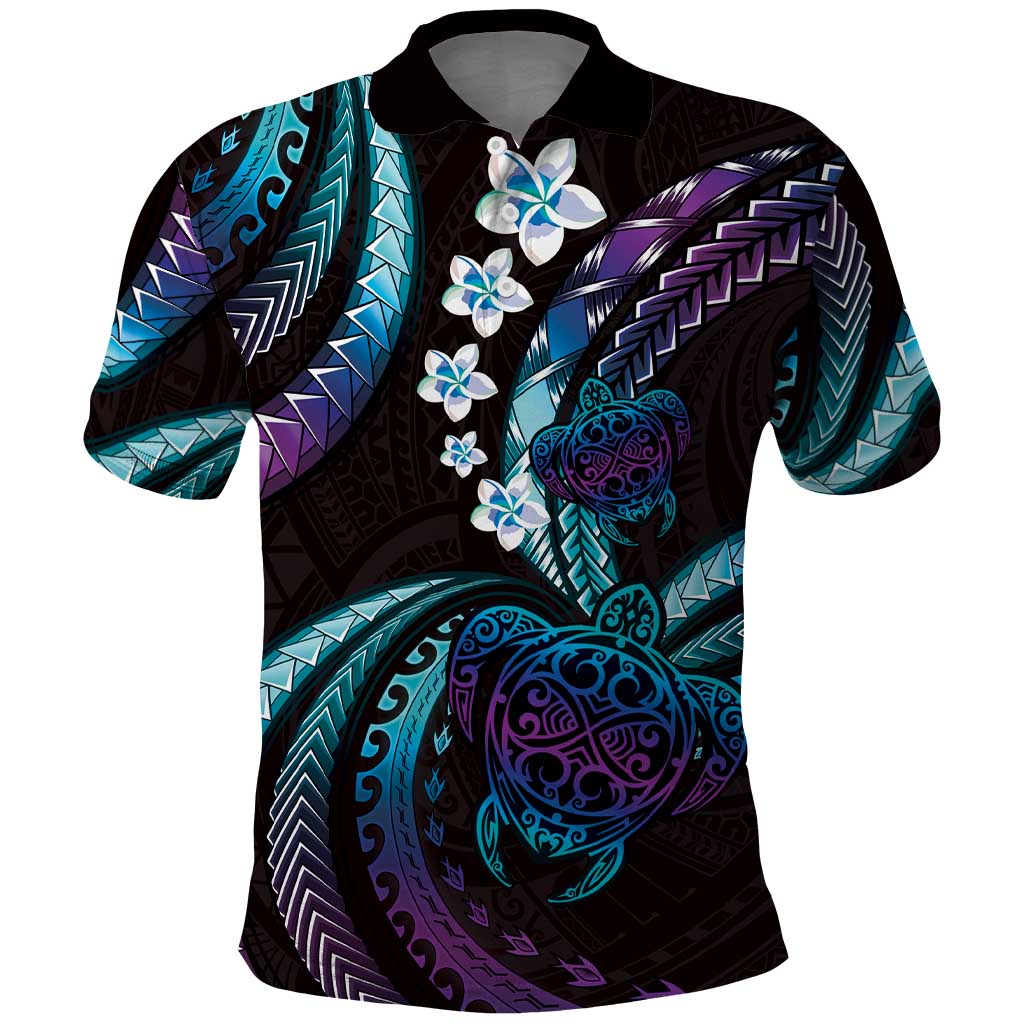 Hawaii Turtles Plumeria Polo Shirt Amethyst Gradient Polynesian Pattern