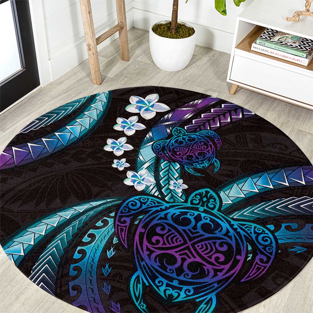 Hawaii Turtles Plumeria Round Carpet Amethyst Gradient Polynesian Pattern
