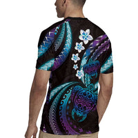 Hawaii Turtles Plumeria Rugby Jersey Amethyst Gradient Polynesian Pattern