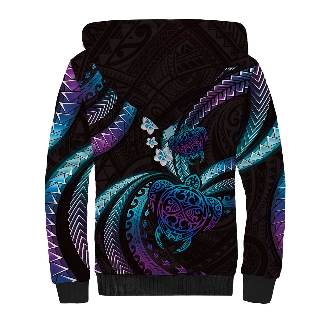 Hawaii Turtles Plumeria Sherpa Hoodie Amethyst Gradient Polynesian Pattern LT01 - Polynesian Pride