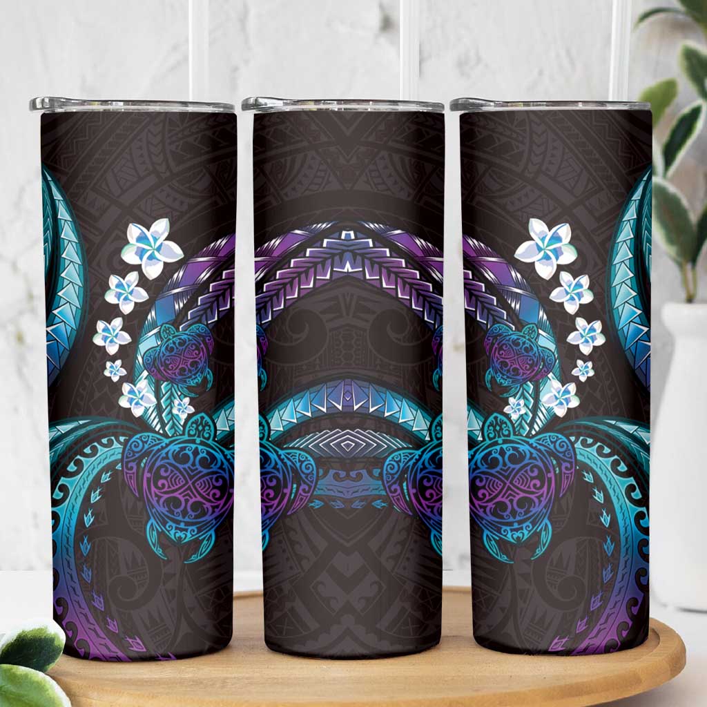 Hawaii Turtles Plumeria Skinny Tumbler Amethyst Gradient Polynesian Pattern