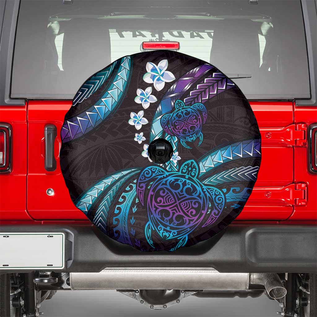Hawaii Turtles Plumeria Spare Tire Cover Amethyst Gradient Polynesian Pattern