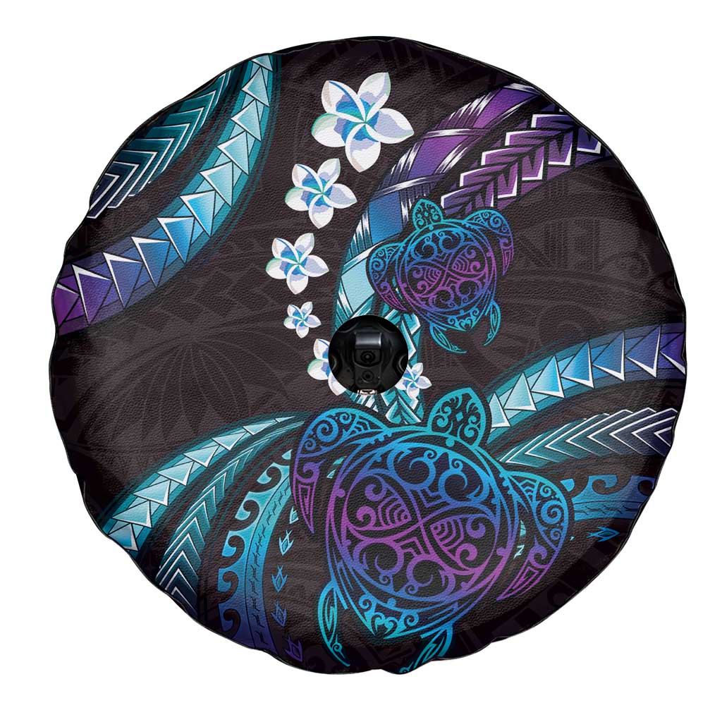 Hawaii Turtles Plumeria Spare Tire Cover Amethyst Gradient Polynesian Pattern