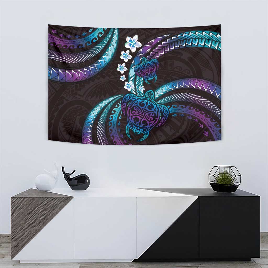 Hawaii Turtles Plumeria Tapestry Amethyst Gradient Polynesian Pattern