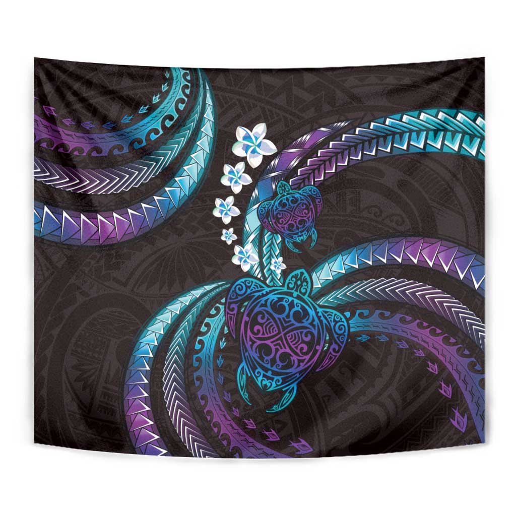 Hawaii Turtles Plumeria Tapestry Amethyst Gradient Polynesian Pattern