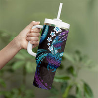 Hawaii Turtles Plumeria Tumbler With Handle Amethyst Gradient Polynesian Pattern