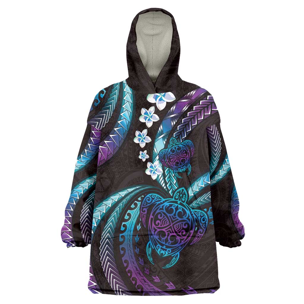 Hawaii Turtles Plumeria Wearable Blanket Hoodie Amethyst Gradient Polynesian Pattern LT01 One Size Purple - Polynesian Pride