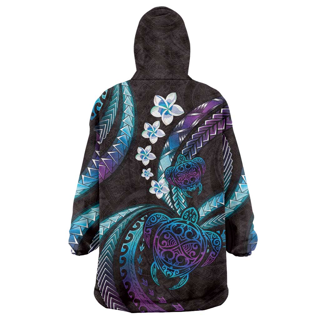 Hawaii Turtles Plumeria Wearable Blanket Hoodie Amethyst Gradient Polynesian Pattern LT01 - Polynesian Pride