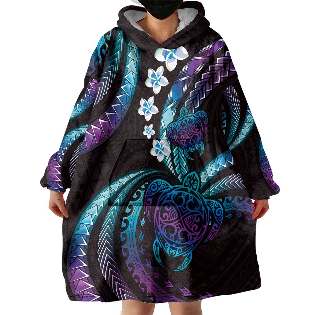 Hawaii Turtles Plumeria Wearable Blanket Hoodie Amethyst Gradient Polynesian Pattern LT01 - Polynesian Pride