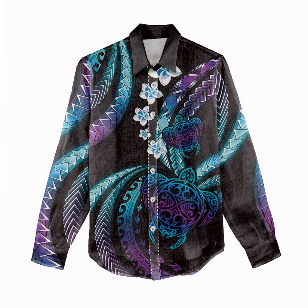 Hawaii Turtles Plumeria Women Casual Shirt Amethyst Gradient Polynesian Pattern