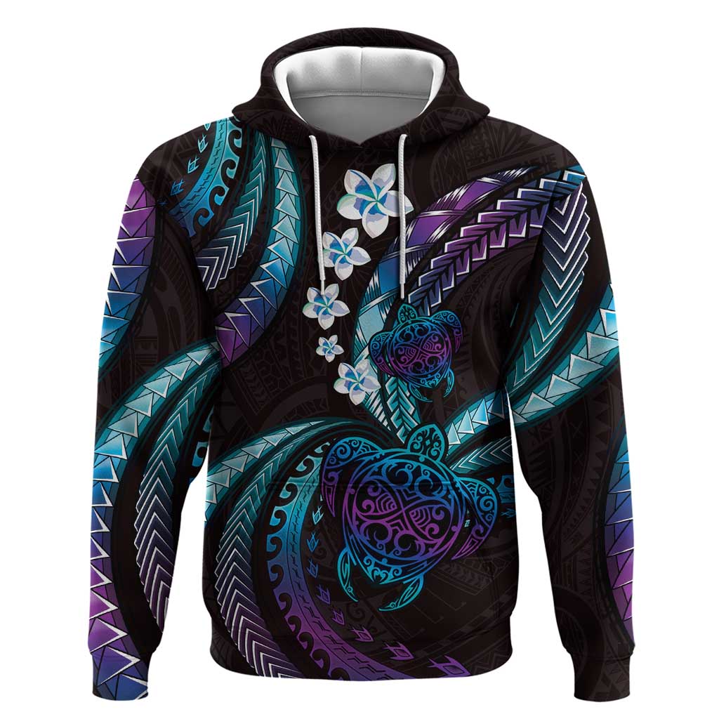 Hawaii Turtles Plumeria Zip Hoodie Amethyst Gradient Polynesian Pattern