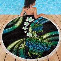 Hawaii Turtles Plumeria Beach Blanket Chartreuse Cyan Polynesian Pattern LT01 - Polynesian Pride