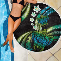 Hawaii Turtles Plumeria Beach Blanket Chartreuse Cyan Polynesian Pattern LT01 - Polynesian Pride