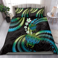 Hawaii Turtles Plumeria Bedding Set Chartreuse Cyan Polynesian Pattern LT01 - Polynesian Pride