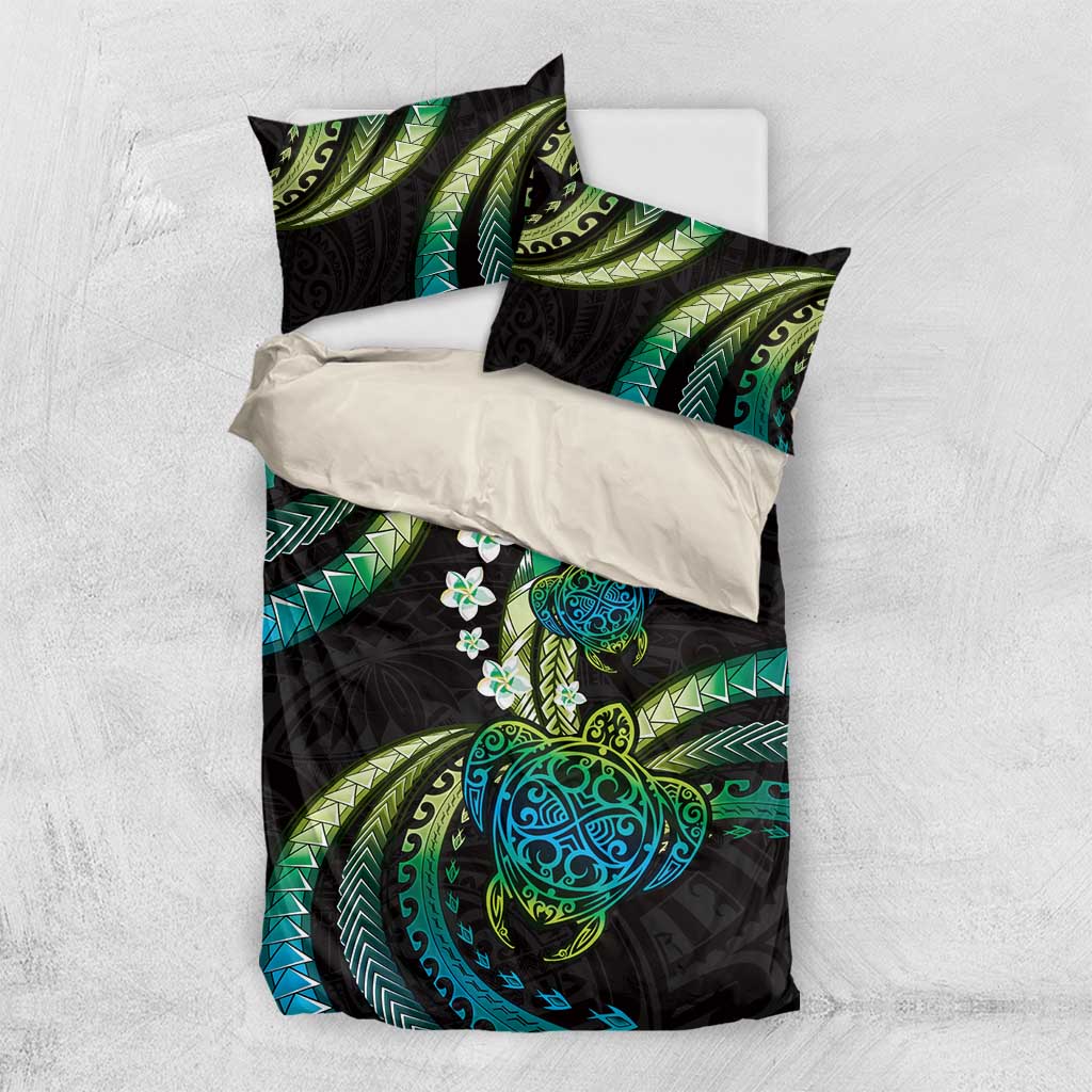Hawaii Turtles Plumeria Bedding Set Chartreuse Cyan Polynesian Pattern LT01 US Twin 172cm x 218cm Cyan - Polynesian Pride