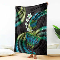 Hawaii Turtles Plumeria Blanket Chartreuse Cyan Polynesian Pattern LT01 - Polynesian Pride