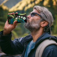 Hawaii Turtles Plumeria 4 in 1 Can Cooler Tumbler Chartreuse Cyan Polynesian Pattern